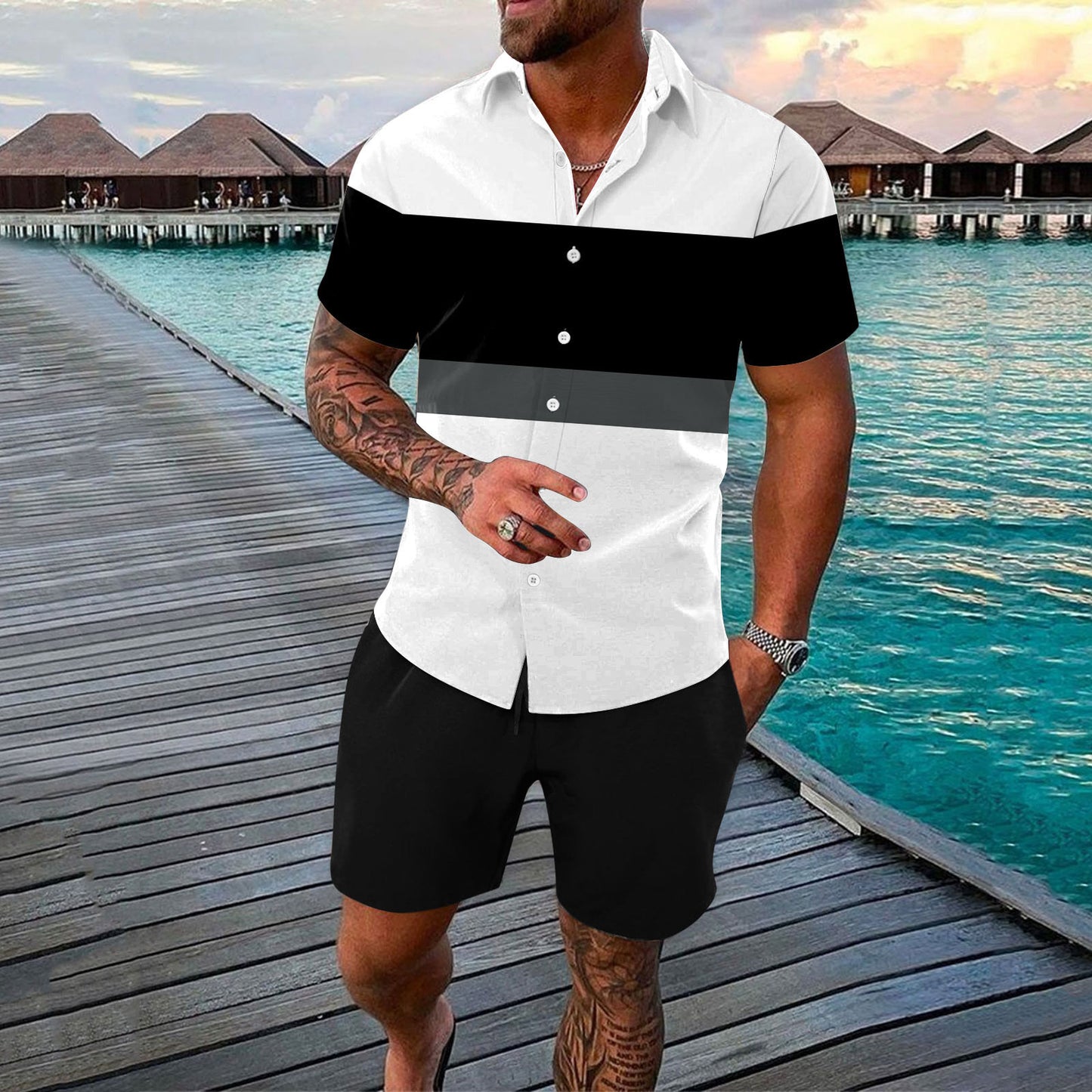 Men's Button Up Shorts Outfits