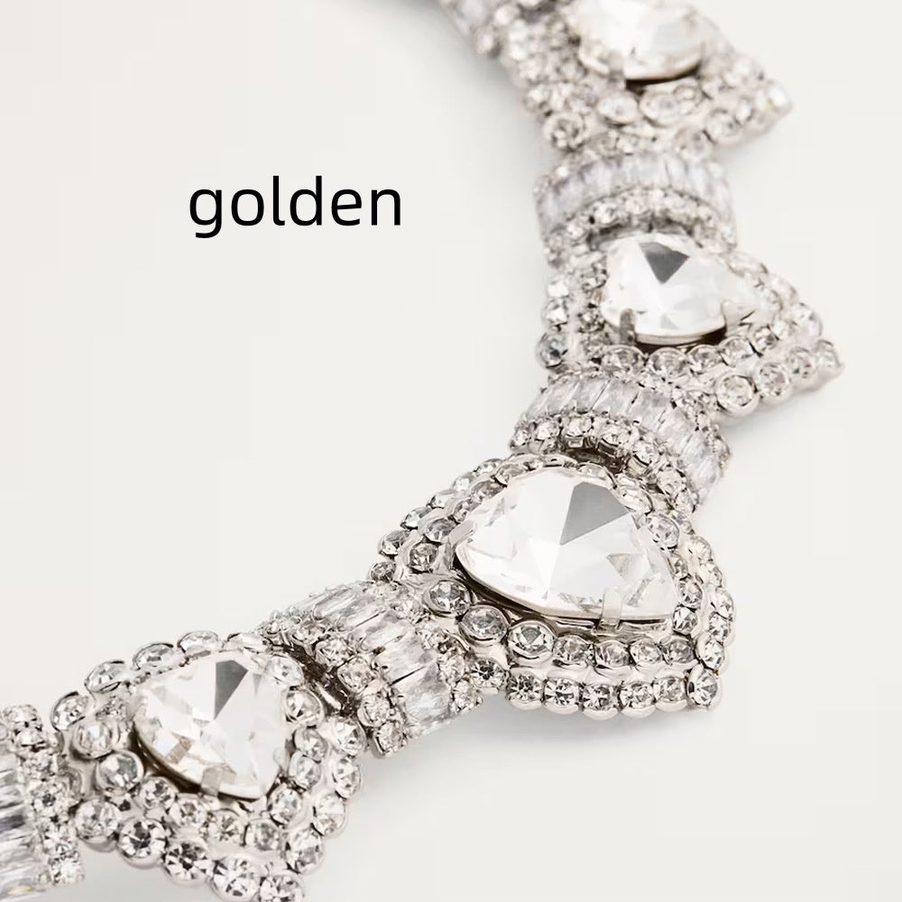 Rhinestone Hearts Collar Necklace