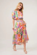Asymmetric Geo Printed Tiered Maxi Skirt MULTI Bazaare Mart Asymmetric Geo Printed Tiered Maxi