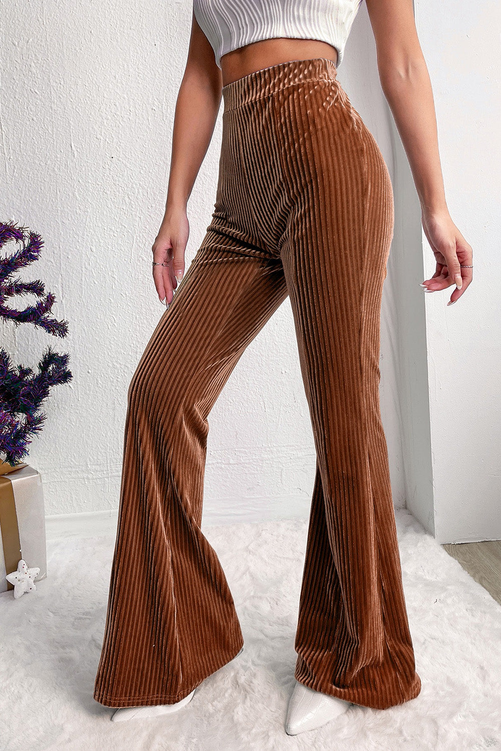 Black High Waist Flare Corduroy Pants
