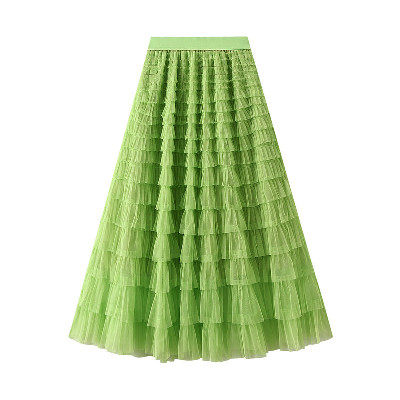 Mesh Ruffle Midi Skirt