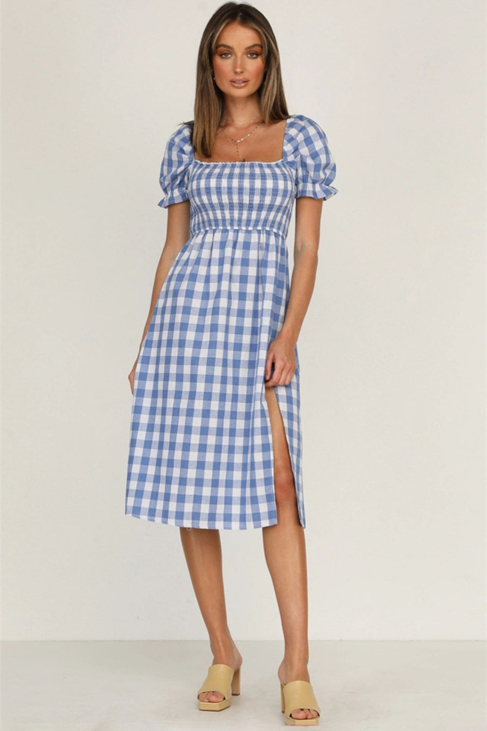 Plaid Short Sleeve Midi Dress