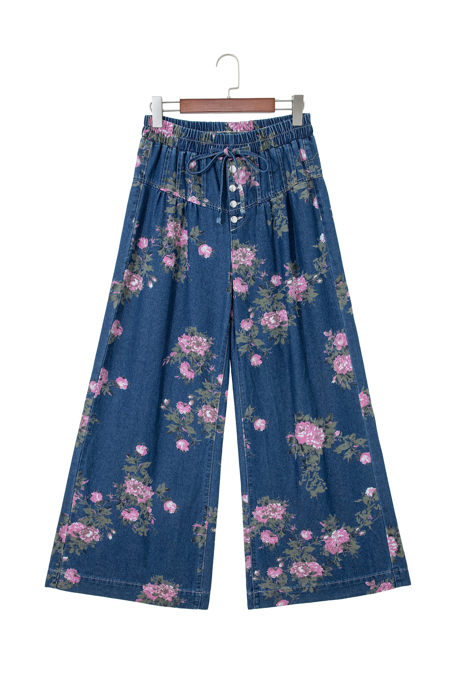 Women’s Retro Floral Print Wide Leg Jeans – High Waist Drawstring Denim Pants Dear-Lover Dropshipping Bottoms/Jeans