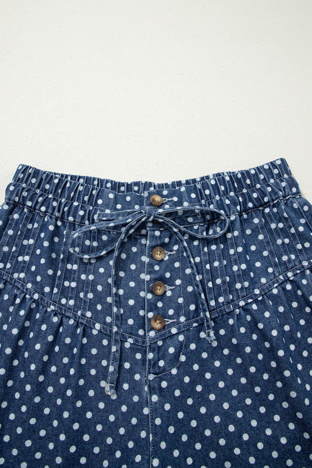Sky Blue Polka Dot Print Button Pleated Detail Wide Leg Jeans Dear-Lover Dropshipping Bottoms/Jeans