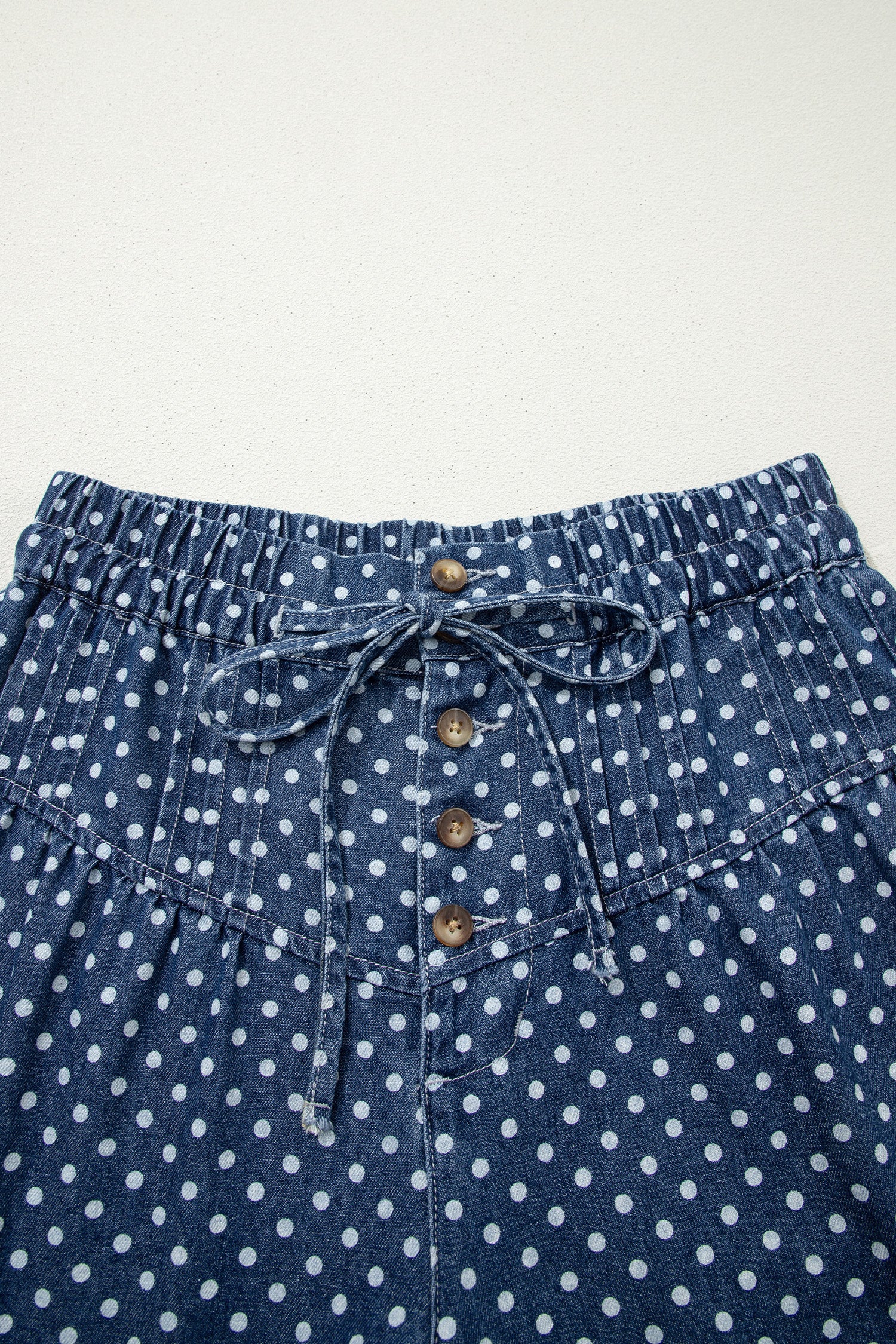 Sky Blue Polka Dot Print Button Pleated Detail Wide Leg Jeans Dear-Lover Dropshipping Bottoms/Jeans