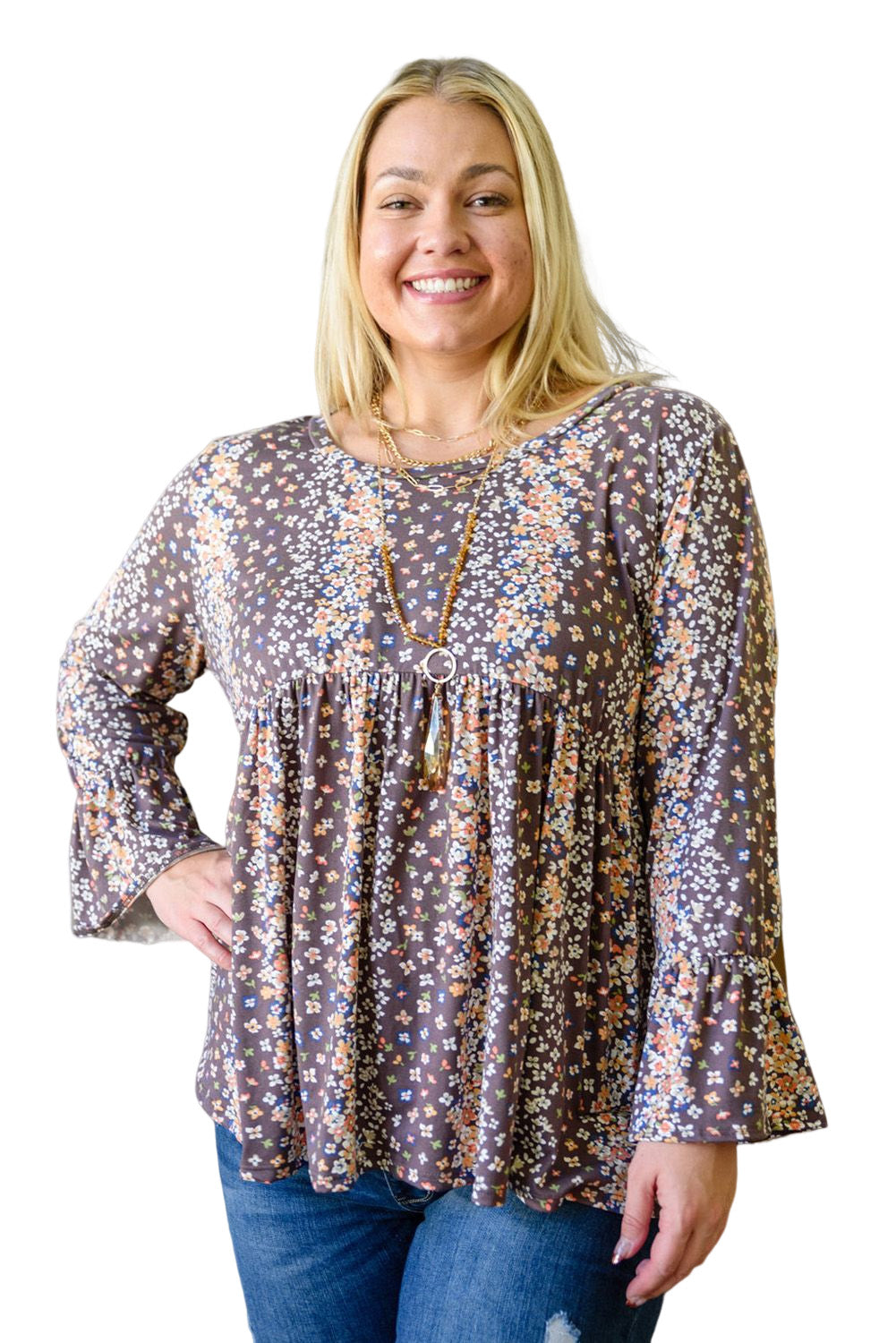 Purple Floral Plus Size A Line Blouse