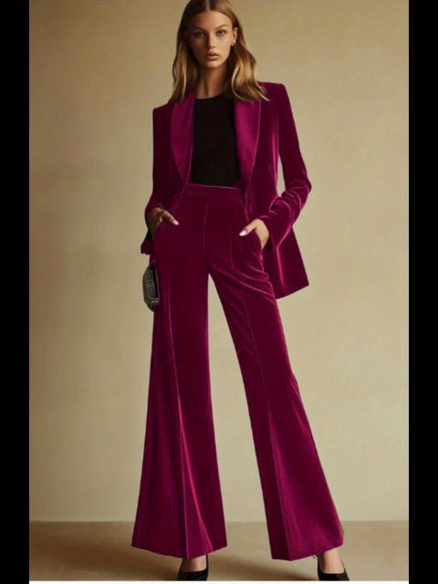 Elegant Velvet Flair Leg Pants Suit