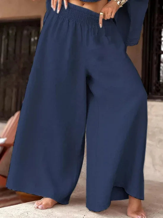 Boat Neck Top and Wide Leg Pants Set Bazaare Mart Wide Top and Pants Solid Color Outfit
