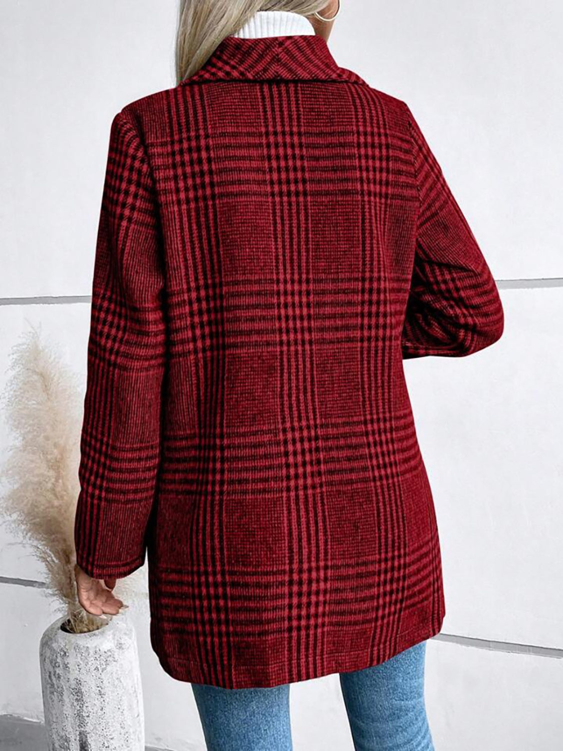 Classic Plaid Shawl Collared Neck Jacket