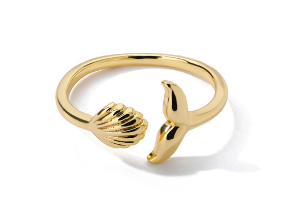 Gold Mermaid Tail and Shell Open Ring