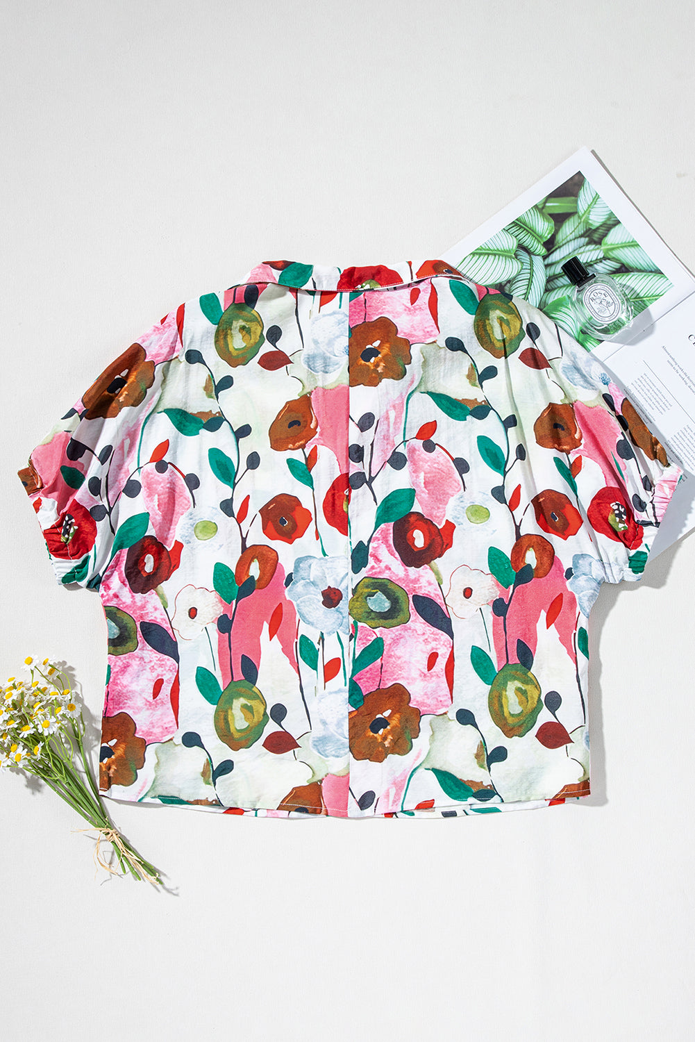 Colorful Floral Print Boho Pop of Color Neckline Blouse Shewin Blouses