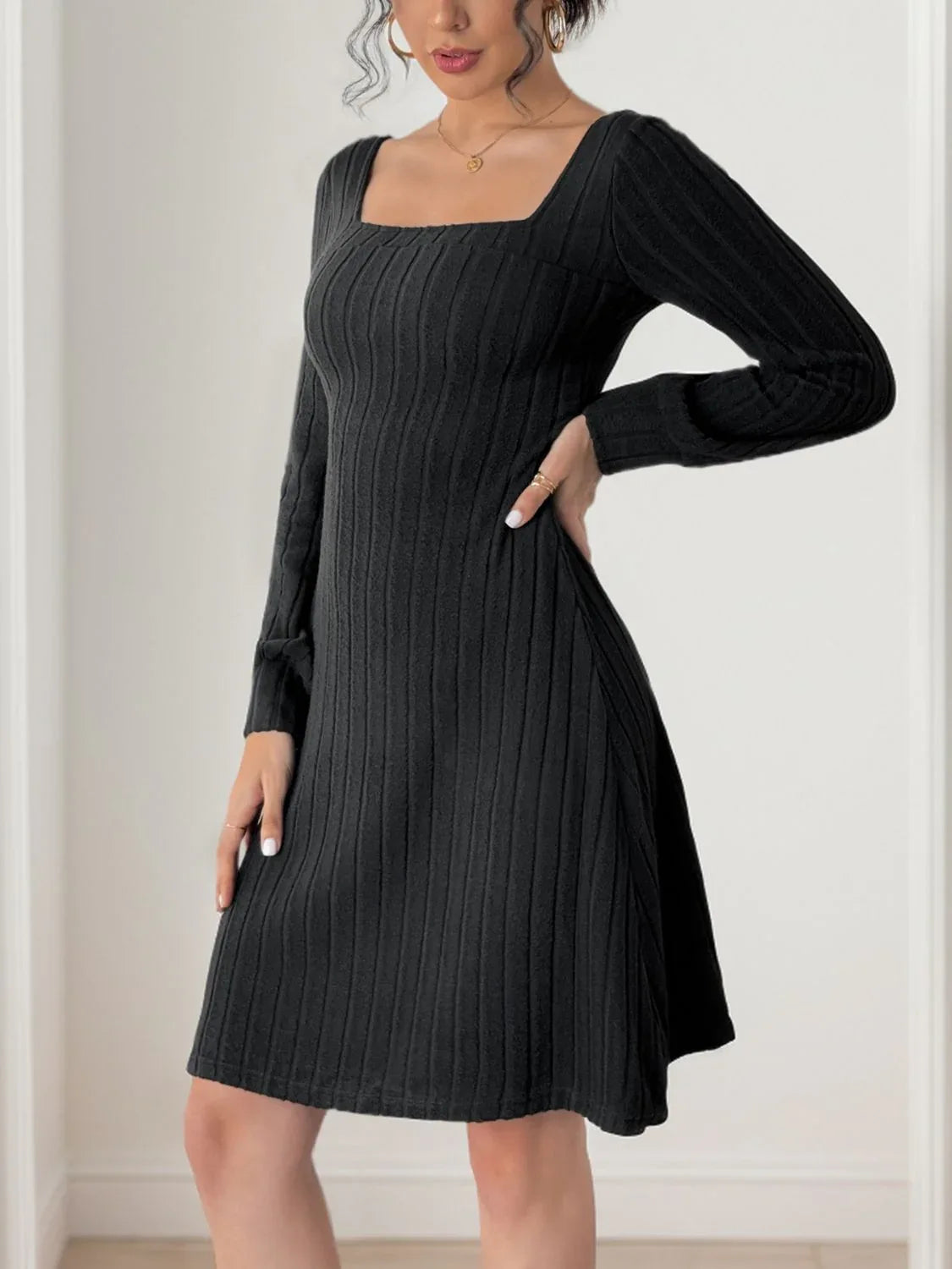 Perfee Butterfly Square Neck Long Sleeve Dress Bazaare Mart Perfee Butterfly Square Neck Long Sleeve Dress