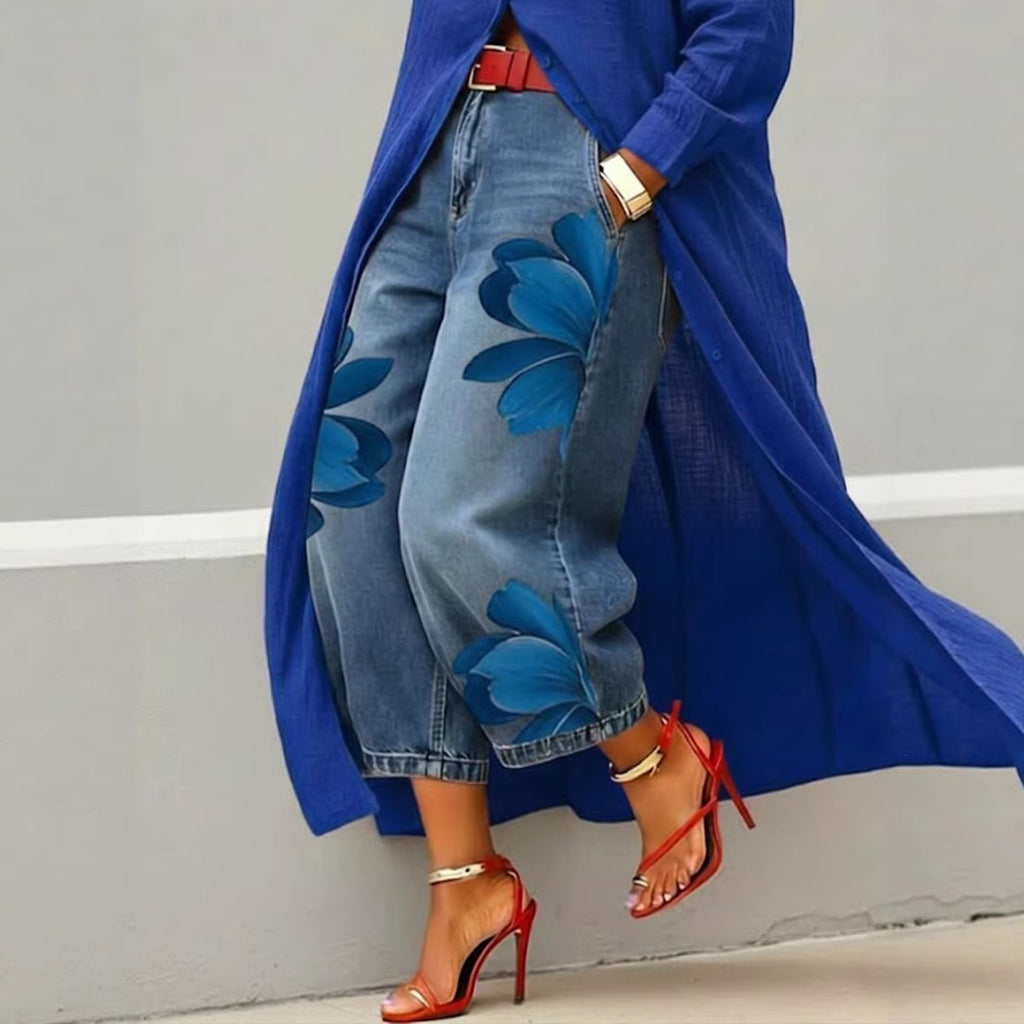 Women’s Loose Wide-Leg Printed Trousers – Comfortable Elegant Casual Pants CJ Dropshipping Wide Leg Painted Floral Jeans