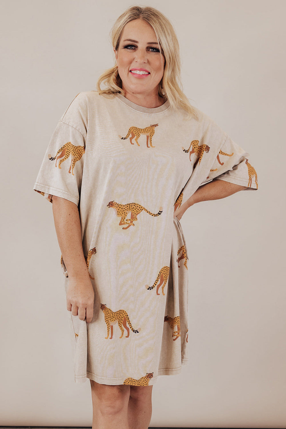 Plus Size Cheetah Print Sleep Tee – Pocketed Drop Shoulder Lounge Nightshirt Dear-Lover Dropshipping Plus Size/Plus Size Dresses/Plus Size Mini Dresses