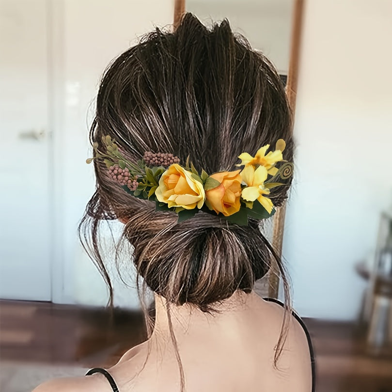 Elegant Fabric Roses Hair Combs