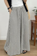 Black Stripe Elastic Waist Ultra Wide Leg Pants Black Stripe 60%Polyester+35%Cotton+5%Elastane Dear-Lover Dropshipping Bottoms/Pants & Culotte