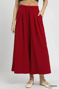 Umgee Red Elastic Waist Extra Wide Leg Pants CRIMSON Bazaare Mart Extra Wide Pants