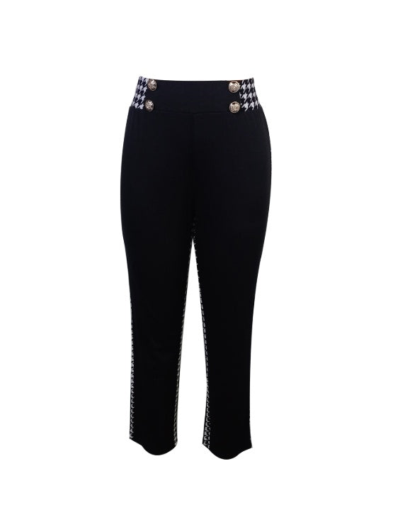 Ladies' Solid Color Herringbone Button Fashionable Slimming Pants