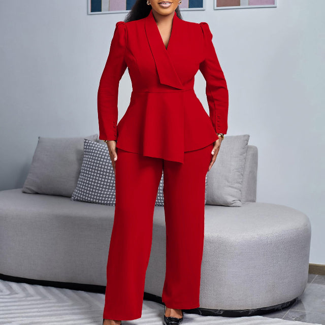 Solid Color Wide-leg Pants Suit