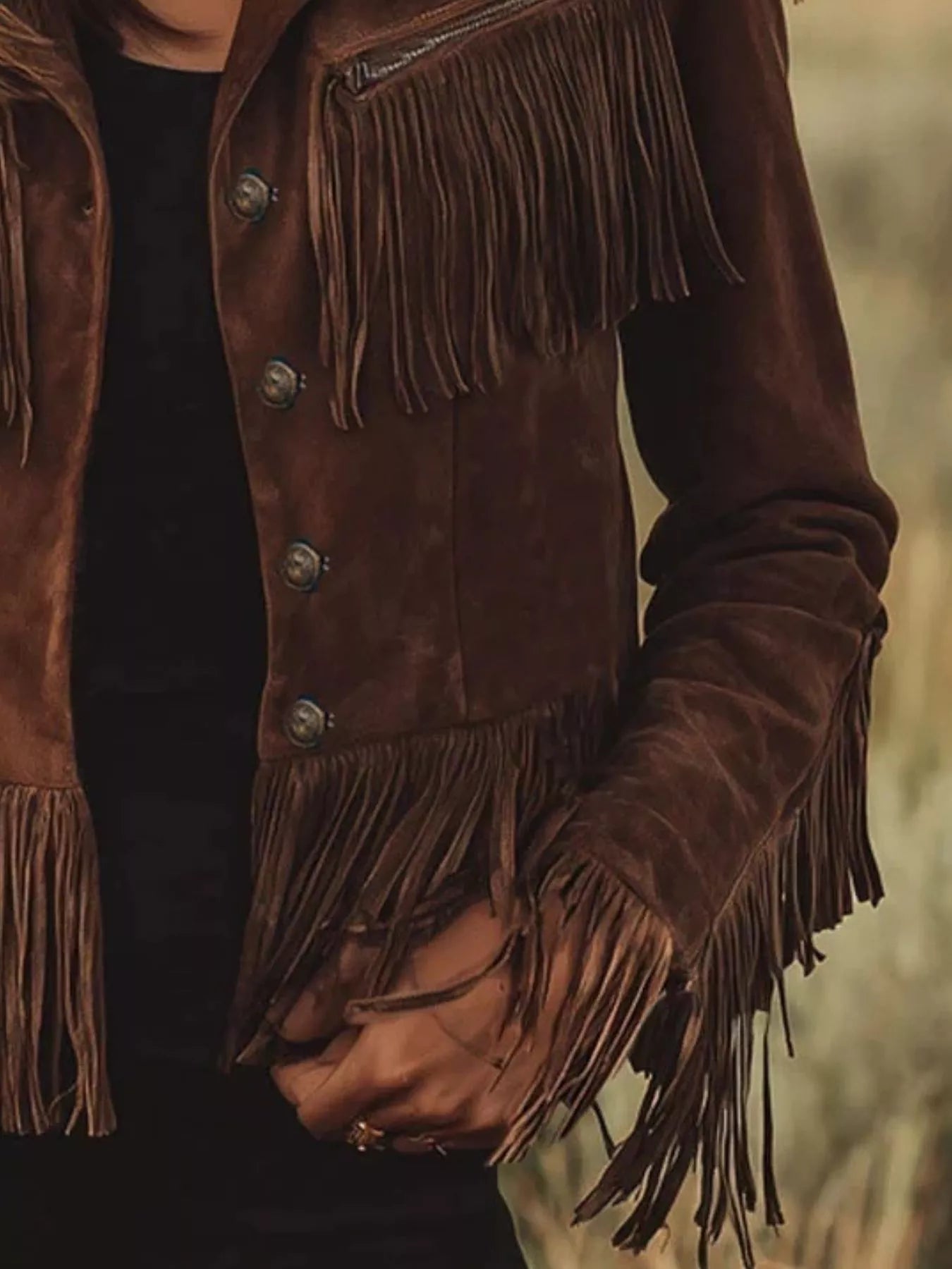 Suede Fringe Button Up Jacket Bazaare Mart Suede Fringe Button Up Jacket