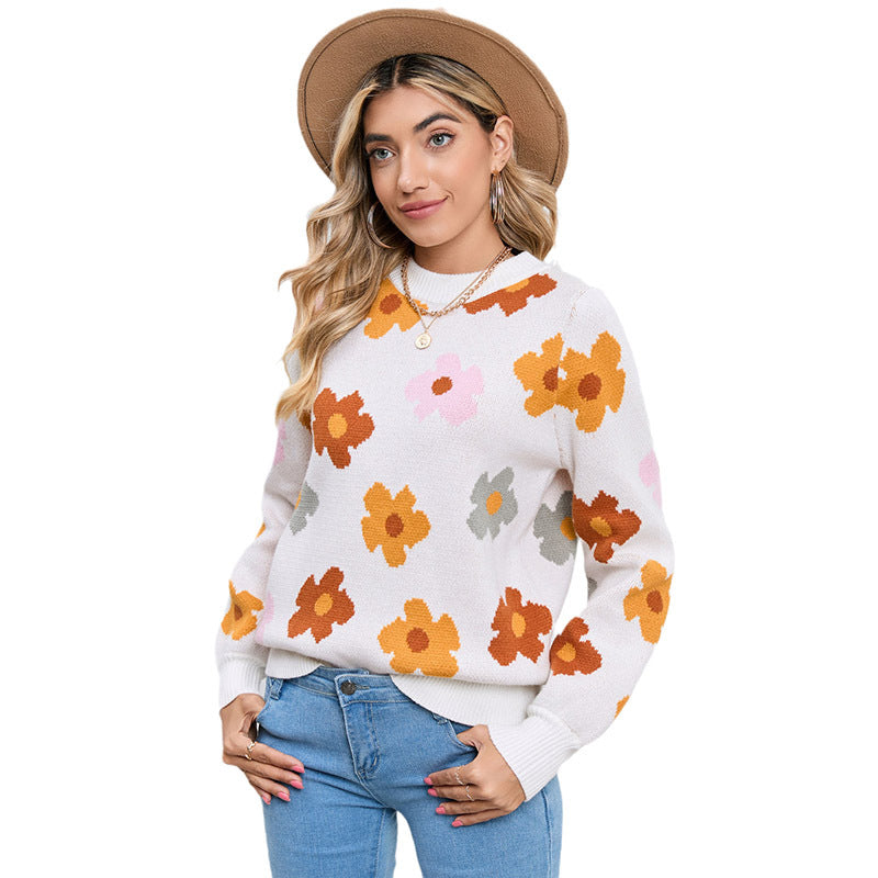 Colorful Chunky Flower Pullover Sweater