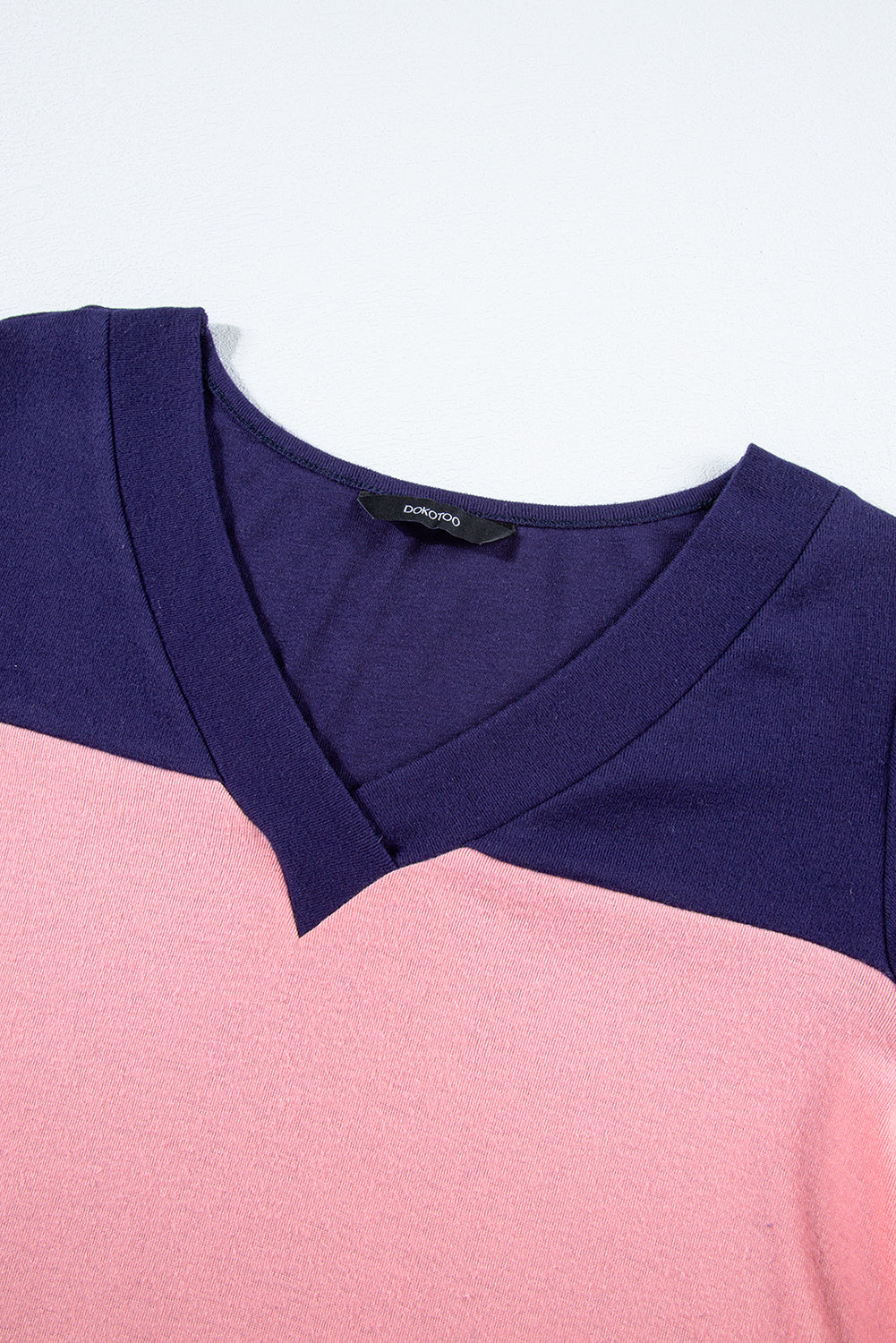 Navy & Pink Stripe Colorblock Long Sleeve V Neck Top