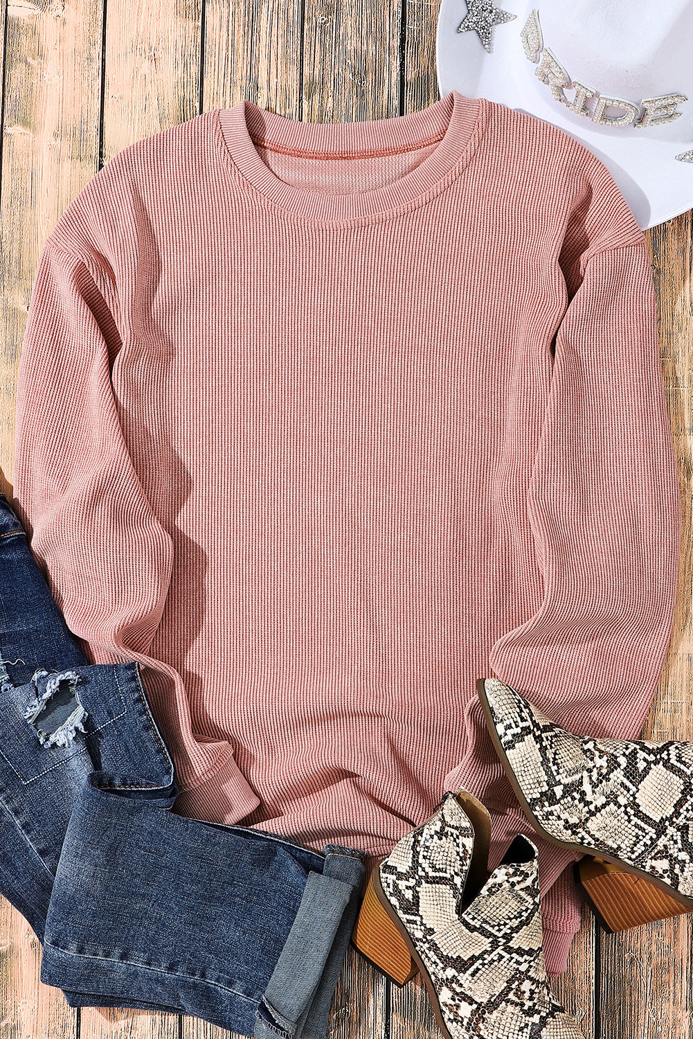 Plain Corded Crew Neck Sweatshirt