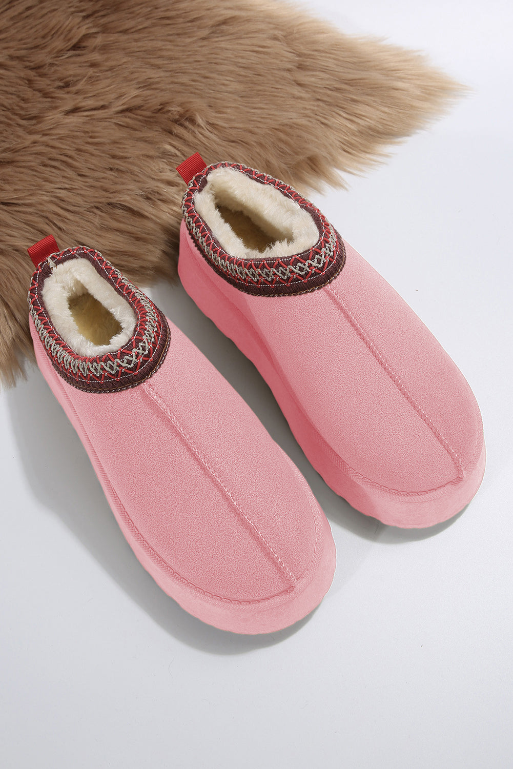 Suede Fur Trim Thick Flat Slippers