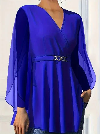 Chiffon V-Neck Peplum Blouse Bazaare Mart Plus Size/Plus Size Tops/Plus Size Blouses & Shirts