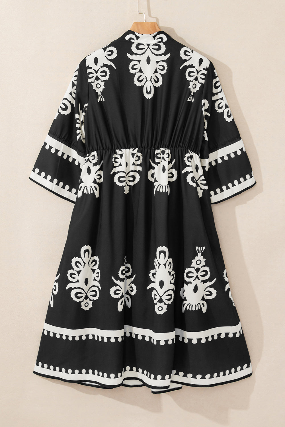 B&W Boho 3/4 Sleeve Loose Midi Dress