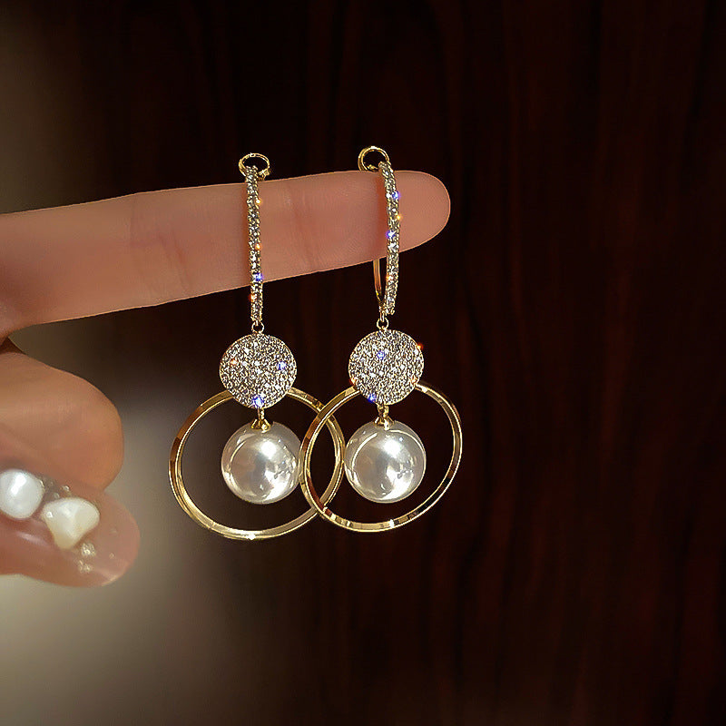 High-end Double Hoop Pearl Earrings