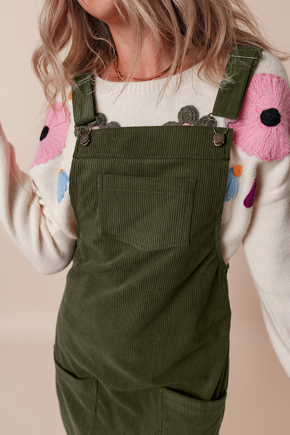 Army Green Corduroy Overall Dress