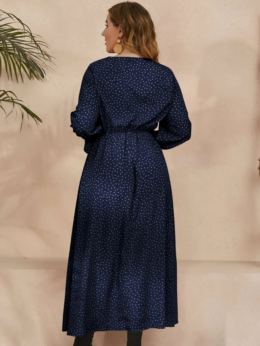 Ruffled Polka Dot Long Sleeve Midi Dress Bazarre Mart Long Sleeve Polka Dot Dress