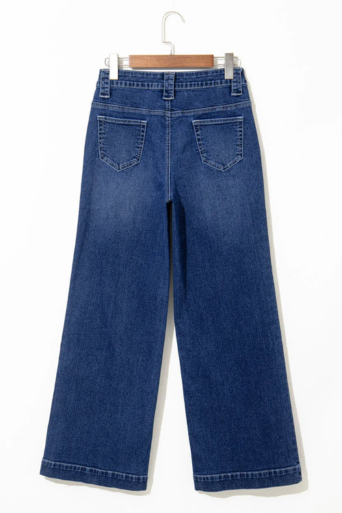 Blue Wide Leg Pocketed High Waist Jeans Bazaare Mart Bottoms/Jeans