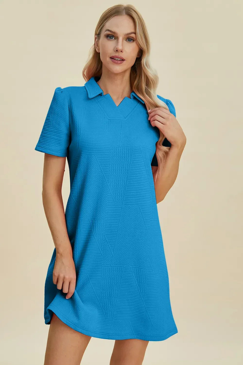 Texture Short Sleeve Polo Dress Sky Blue Bazarre Mart Polo Dress
