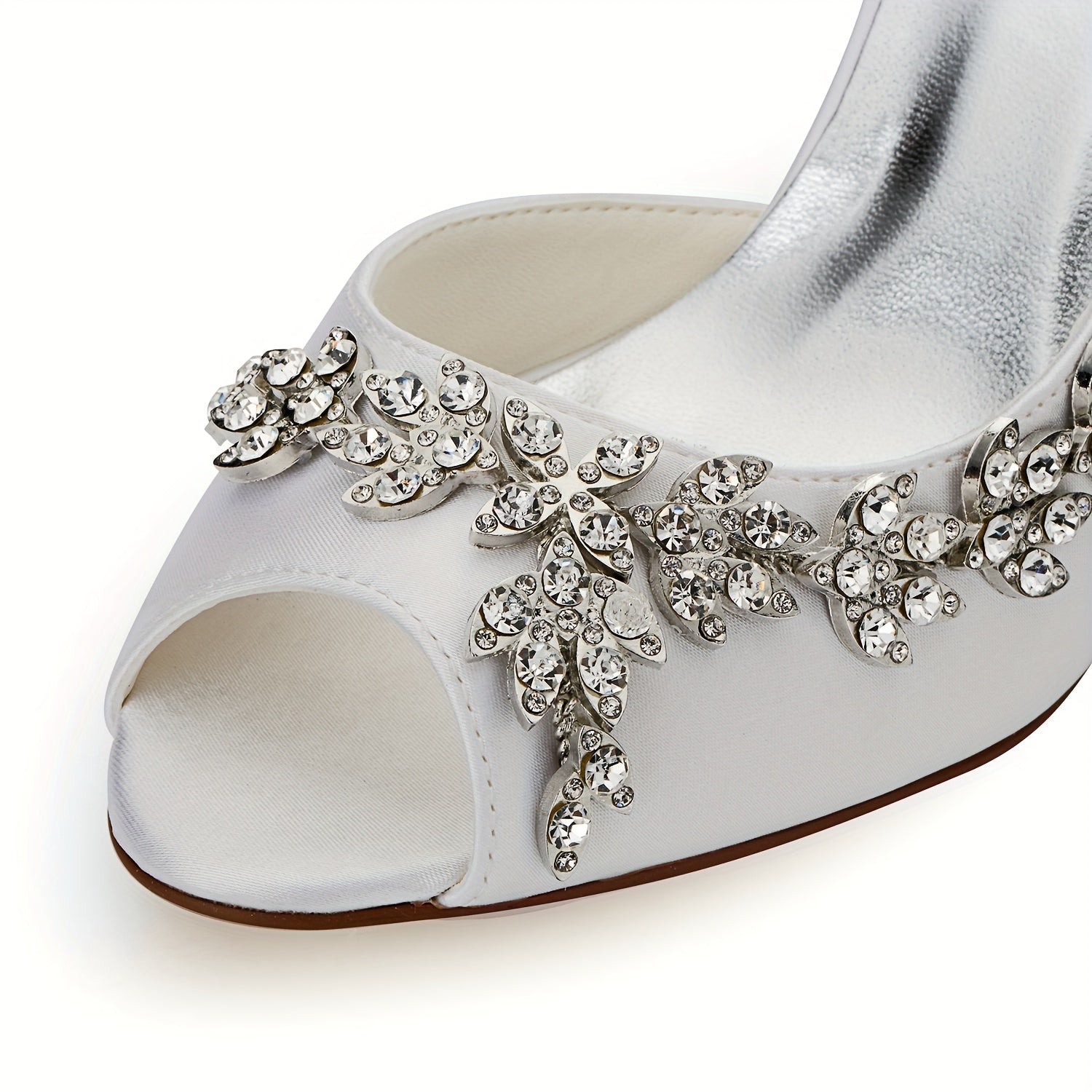 White Floral Rhinestone Peep-Toe Bridal Heels, Elegant Wedding Shoes
