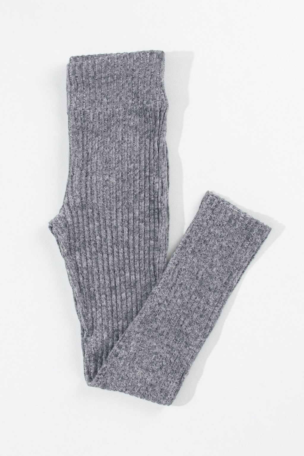 Gray Wide Waistband Ribbed Knit Leggings