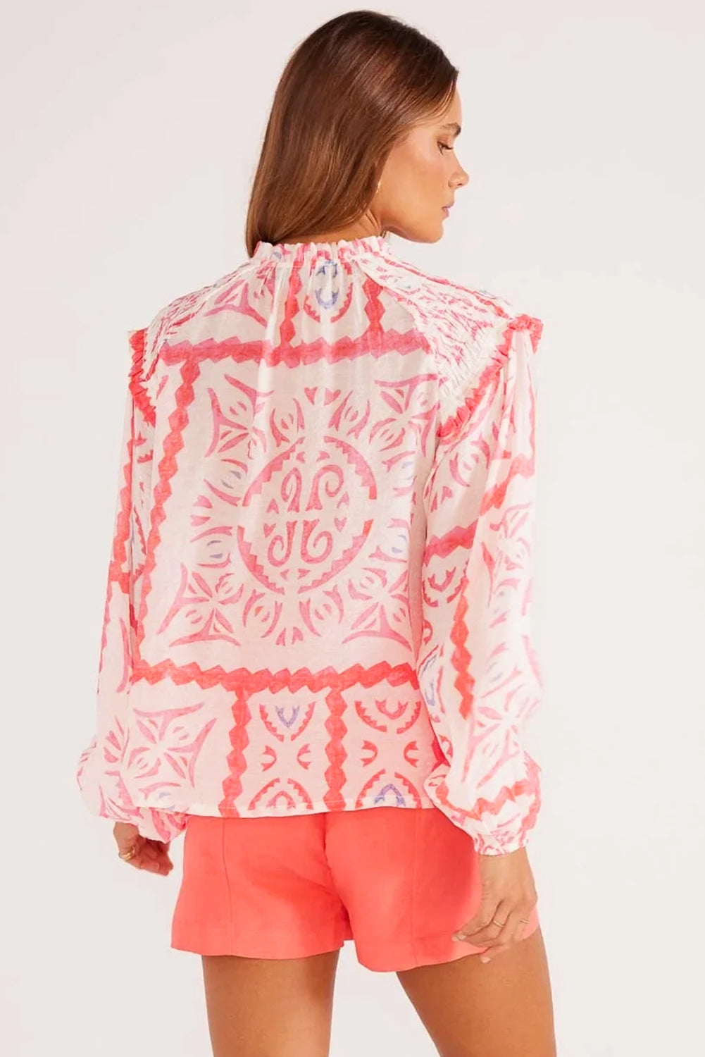 Coral Desert Flower Billowy Sleeve Blouse