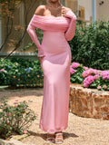 Off-Shoulder Ruched Long Sleeve Maxi Dress Pink Trendsi Off-Shoulder Ruched Long Sleeve Maxi Dress