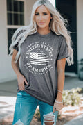 US Flag Graphic Short Sleeve Tee Mid Gray Bazarre Mart US Flag Graphic Short Sleeve Tee
