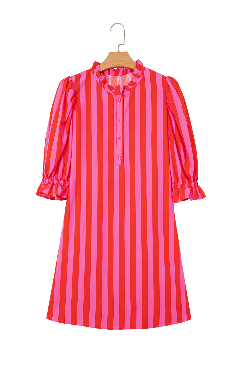 Striped Puff Sleeve Mini Dress – Half Button Loose Fit Summer Dress Dear-Lover Dropshipping Dresses/Mini Dresses