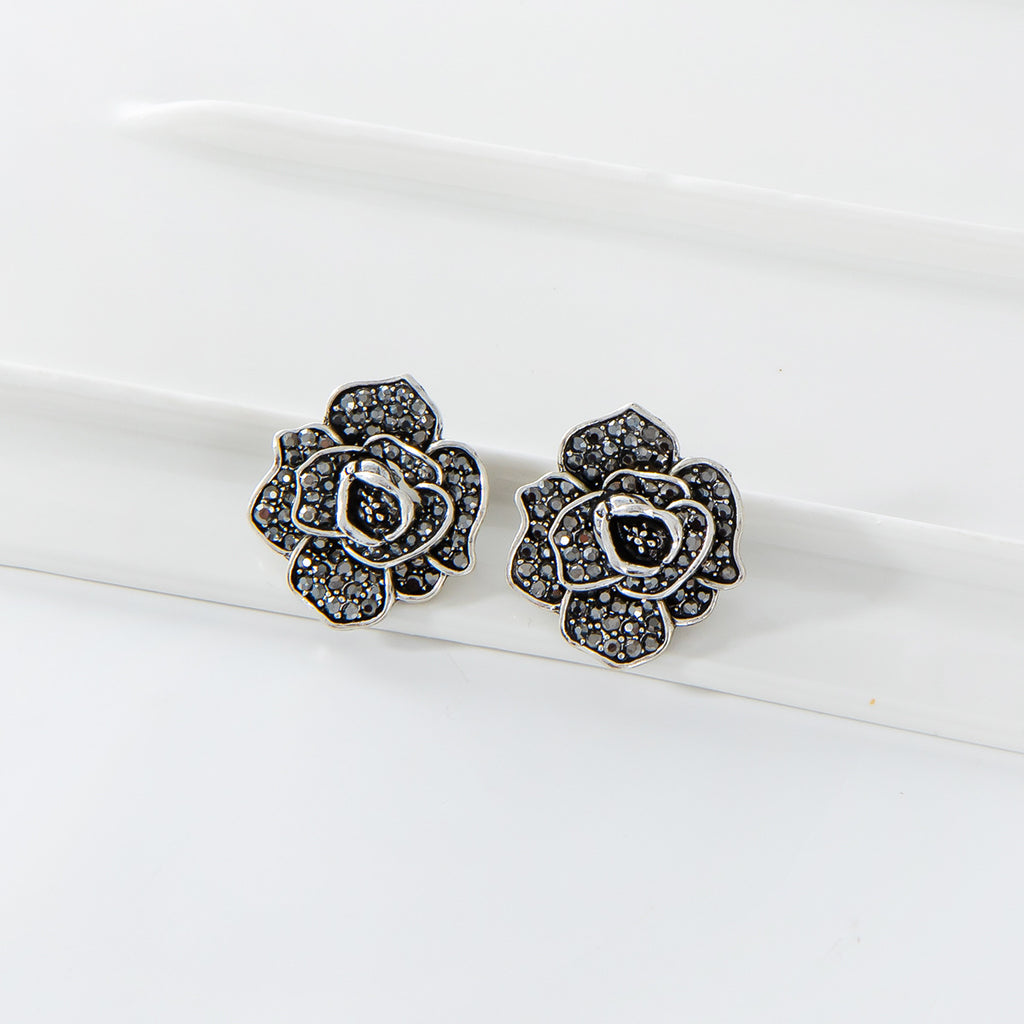 Simple Alloy Diamond Retro Rose Stud Earrings