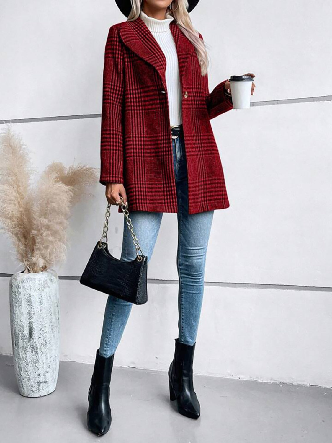 Classic Plaid Shawl Collared Neck Jacket