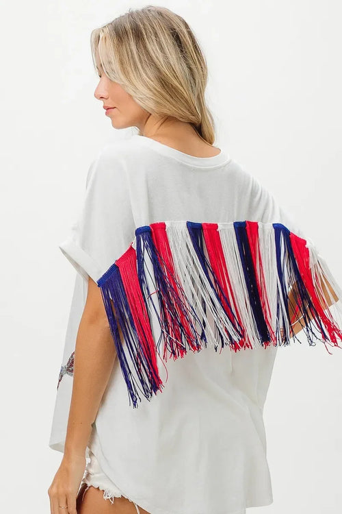 BiBi American Flag Sequin Ribbon T-Shirt Bazarre Mart BiBi American Flag Sequin Ribbon T-Shirt