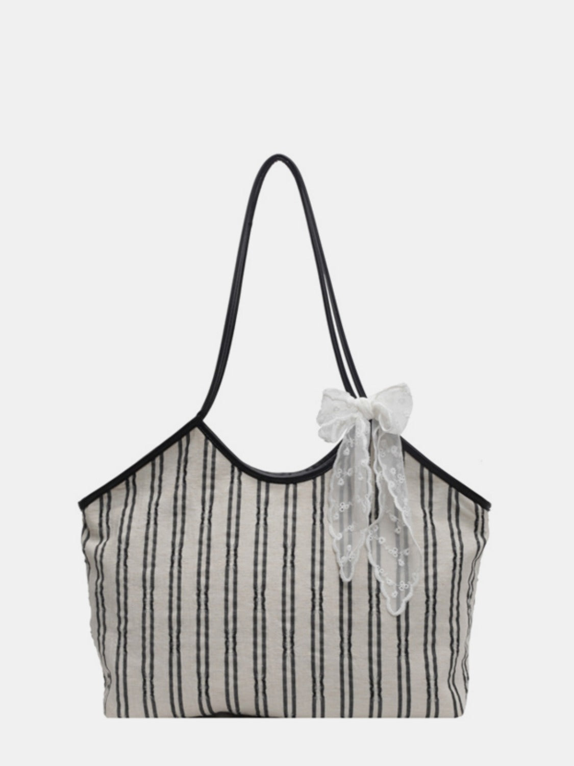 Black Striped Beige Canvas Tote Bag
