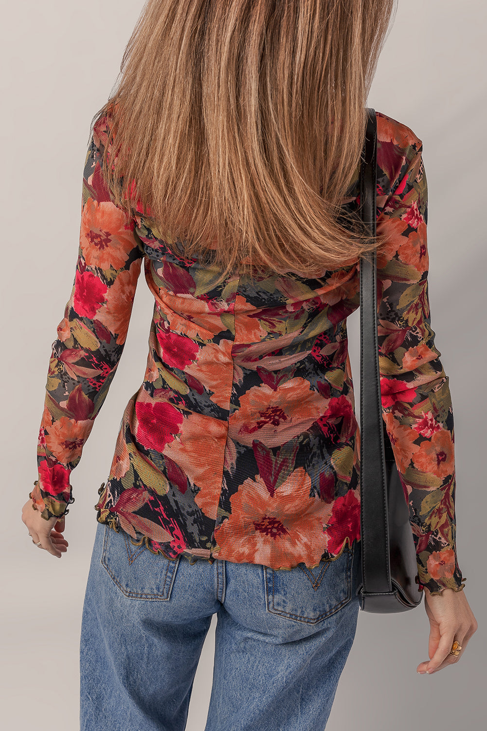 Sheer Fall Floral Long Sleeve Top