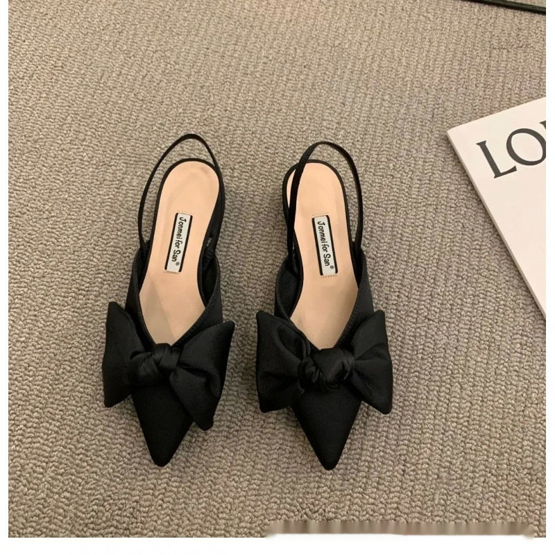 French-Style Bow Pointed Toe Flats – Elegant Slip-On Closed-Toe Sandals for Women Black CJ Dropshipping Pointed Toe Low Heel Dot Slings