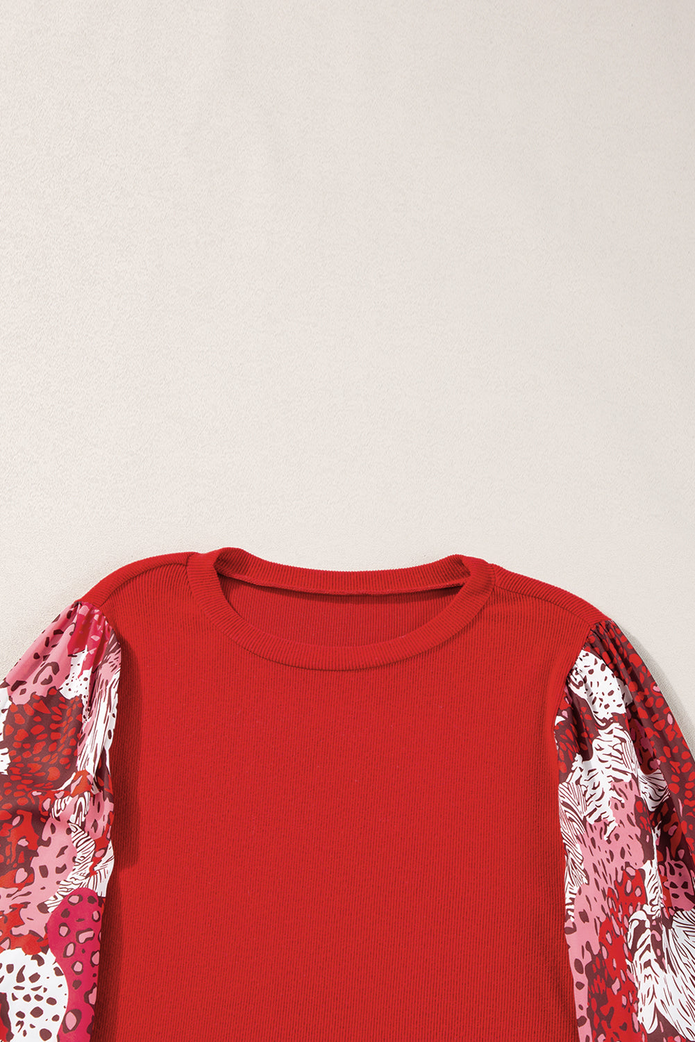 Red Contrast Lantern Sleeve Patchwork Top
