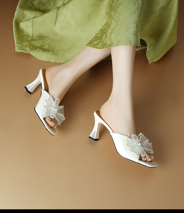 Women’s Bow Wine Glass Heel Sandals – Square Toe T-Strap High Heel Slippers CJ Dropshipping Open Toe Bow Pumps