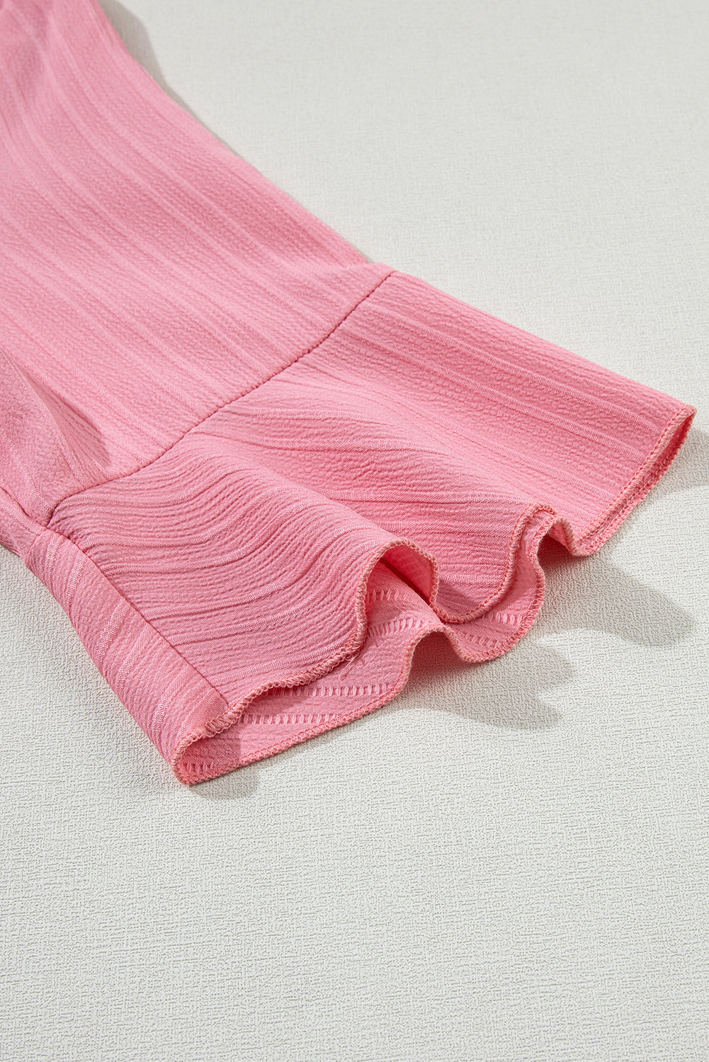 Peach Ruffled Half Sleeve V Neck Textured Top